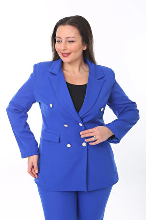 Kadın Büyük Beden Dokuma Atlas Kumaş Pantolon Ceket Takım Elbise 10ctk1657