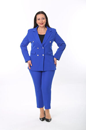 Kadın Büyük Beden Dokuma Atlas Kumaş Pantolon Ceket Takım Elbise 10ctk1657