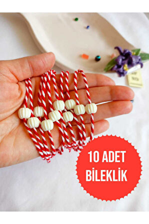 10 ADET BEYAZ(EKRU) BONCUKLU MARTENİÇKA BİLEKLİK ŞANS BEREKET ARKADAŞ SEVGİLİ EŞ ÇOCUK HEDİYE BAHAR