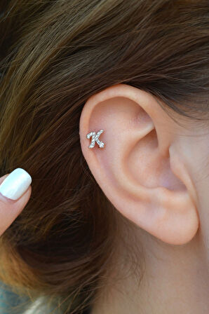 K Harfi Piercing Gümüş Renkli Harf Piercing K