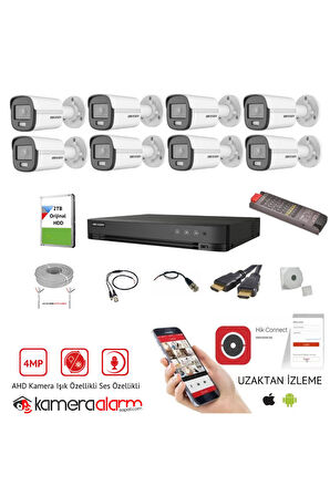4MP 7/24 Renkli Ses Kayıtlı 8li AHD Kamera Seti - Uzaktan izleme - 2TB HDD