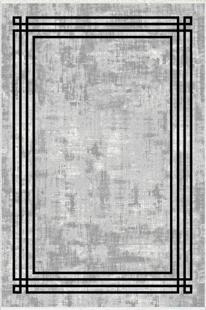 Modern Gri Siyah Yıkanabilir Kesme Halı Kaymaz Yolluk Kilim Koridor İnce