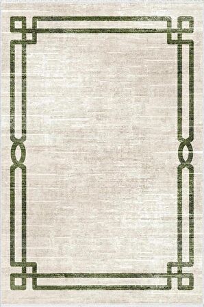 Salon Halısı Modern Çizgili Yeşil Gri Kaydırmaz Kesme Yıkanabilir İnce Halı Tüysüz Kilim