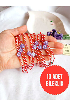 10 ADET MOR BONCUKLU MARTENİÇKA BİLEKLİK ŞANS ARKADAŞ SEVGİLİ EŞ ÇOCUK HEDİYE BAHAR BİLEKLİĞİ
