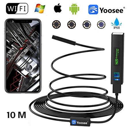 Yoosee 10MT Wifi Li Çift Lens ve Işıklı Çift Kameralı Endeskop Boroskop Yılan Kamera 1080P FULL HD