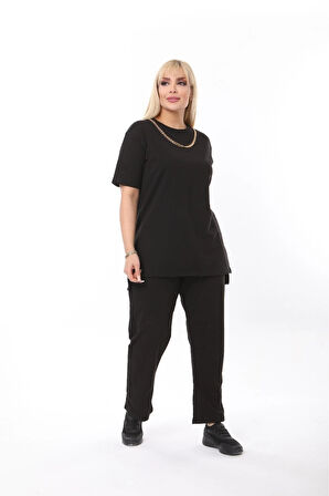 Büyük Beden Yaka Ve Cep Zincir Detaylı Kısa Kollu İkiiplik Takım