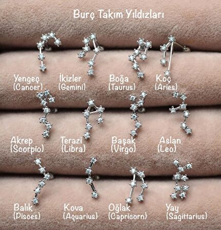 Terazi Burcu Küpe Takımyıldızı Yıldızlı Piercing Helix Gümüş Renk