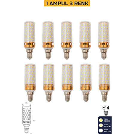 Mısır Şeffaf 10W Üç Renkli E14 LED 10'lu Ampul ERD-306