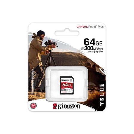 KINGSTON 64GB CANVAS REACT PLUS SDR2/64GB PROFESYONEL SD HAFIZA KARTI