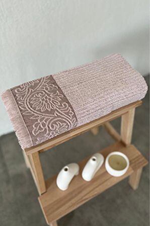 Sevim Püsküllü Bambu Banyo Havlusu - Lila Renk Ekstra Yumuşak Havlu - 70x140 cm - Kabartma Bordürlü