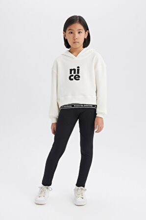 DeFacto Kız Çocuk Relax Fit Kapüşonlu Baskılı Sweatshirt E0462A825SPER85