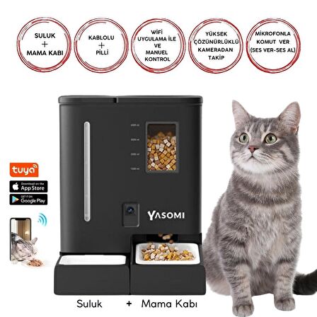 Yasomi DU-F03V Smartpaw+ 2si1 Arada 4l/5l Kapasiteli Pilli/Kablolu Akıllı Otomatik Mama ve Su Kabı (Siyah)