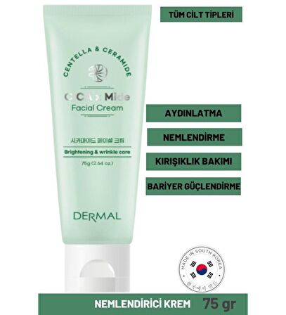 Dermal Cica x Mide Facial Cream Centella Asiatica ve Seramid Özlü Aydınlatıcı ve Kırışıklık Bakımı Yüz Kremi 75 g