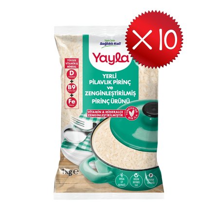 Yayla Yerli Pilavlık Pirinç ve Zenginleştirilmiş Pirinç Ürünü (D+B9+Fe) 1 kg x10