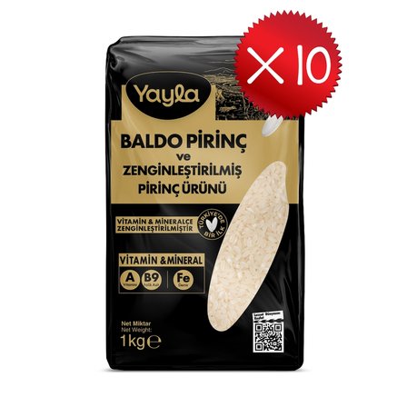 Yayla Baldo Pirinç ve Zenginleştirilmiş Pirinç Ürünü (A+B9+Fe) 1 kg x10