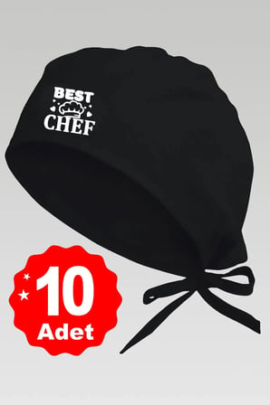 10lu Şapkalı Best Chef Logo Siyah Basklılı Beyaz Özel Tasarım Aşçı Ve Şef Bonesi