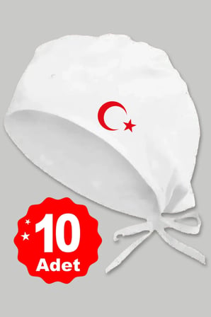10lu Kırmızı Ay Yıldız Basklılı Beyaz Özel Tasarım Aşçı Ve Şef Bonesi