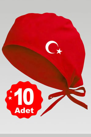 10lu Beyaz Ay Yıldız Basklılı Kırmızı Özel Tasarım Aşçı Ve Şef Bonesi