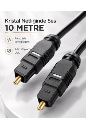 10 METRE Optik Ses Kablosu Toslink Dijital Fiber Ev Sinema Soundbar Uyumlu Siyah Altın Kaplama Uçlu Kristal Netliğinde Parazitsiz Sinyal İletimi Çevresel Surround Akustik Ses Sistemi Bağlantı Kablosu