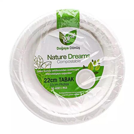 Roll-Up Nature Ekolojik Karton Kağıt Parti Tek Kullanımlık Tabak - 22 Cm. - 50 Adetlik 10 Paket