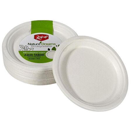 Roll-Up Nature Ekolojik Karton Kağıt Parti Tek Kullanımlık Tabak - 22 Cm. - 50 Adetlik 10 Paket