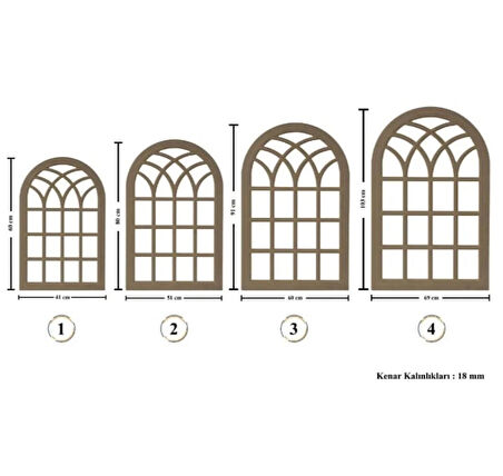 Ahşap MDF Boyanabilir Dekoratif 4 lü Duvar Aynası