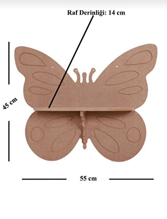 Ahşap Boyanabilir MDF 3 lü Set Dekoratif Kelebek Duvar Rafı - Terek