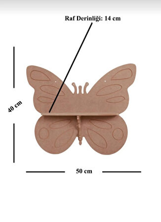 Ahşap Boyanabilir MDF 3 lü Set Dekoratif Kelebek Duvar Rafı - Terek