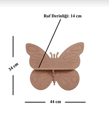 Ahşap Boyanabilir MDF 3 lü Set Dekoratif Kelebek Duvar Rafı - Terek