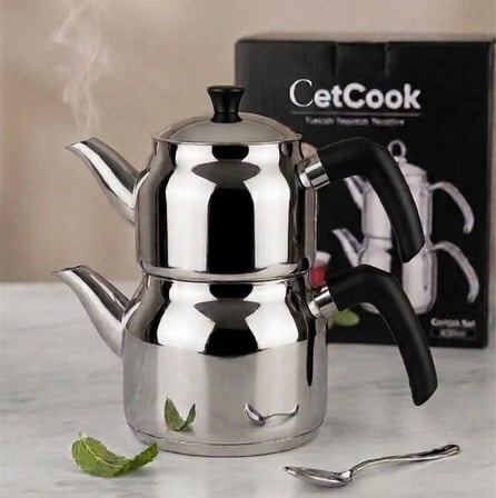 Çetcook Elit Siyah Bakalit Kulp Orta Boy Çaydanlık