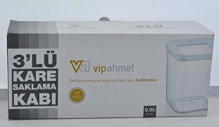 VIP AHMET Vakumlu Sert Plastik Kare Saklama Kabı 3 Adet 900 ml