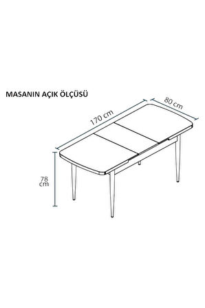 Sonata Ceviz 80 x 132 Açılabilen Sunta Masa Siyah Metal Ayaklı Mutfak Masası Takımı 6 Antrasit Gri