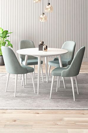 Rovena Violet Beyaz Yuvarlak Yemek Odası Takımı 4 Sandalye
