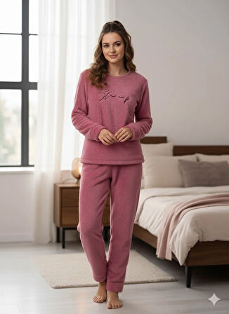 KADIN PEMBE POLAR PİJAMA TAKIMI