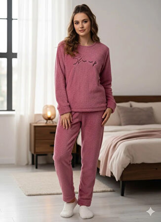 KADIN PEMBE POLAR PİJAMA TAKIMI