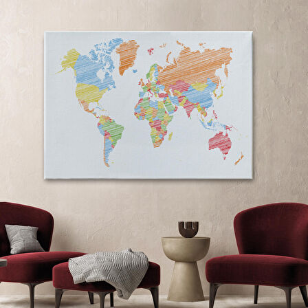 Harita Sepeti Dünya Haritası Dekoratif Kanvas Tablo 1100