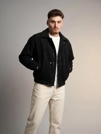 Erkek Fitilli Kadife Bomber Ceket Fermuarlı Çıtçıtlı Mont