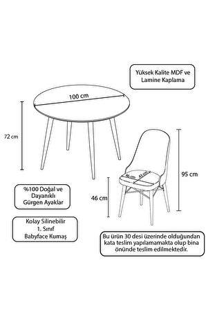 Rovena Vilza Beyaz Yuvarlak Mutfak Masası Takımı 4 Sandalye