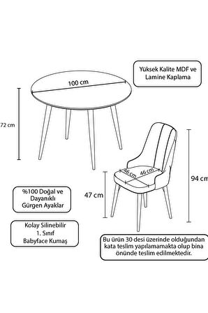 Rovena Zümra Beyaz Yuvarlak Mutfak Masası Takımı 4 Sandalye