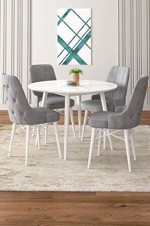 Rovena Bella Beyaz Yuvarlak Mutfak Masası Takımı 4 Sandalye