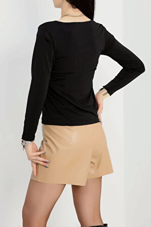 U yaka kaşkorse bluz siyah A132