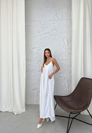 Aerobin uzun elbise beyaz pt