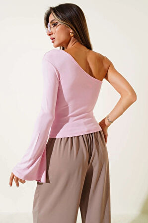 Tek Omuzlu Basic Bluz Pembe T4275