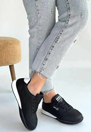 Tawen Siyah Cilt Bağcıklı Spor Ayakkabı