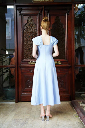 U yaka prenses elbise mavi s255101