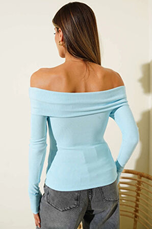 Madonna Yaka Düğmeli Bluz Mavi t4329