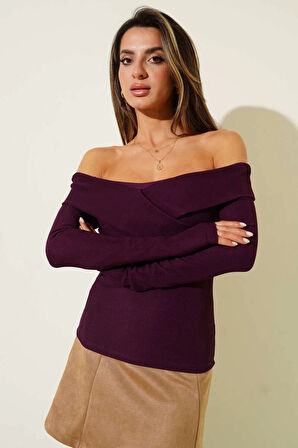 Madonna Çapraz Yaka Bluz mürdüm t4331