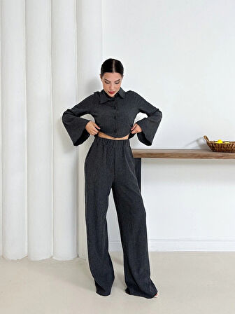 Gömlek yaka kaplama düğmeli takım antrasit st265866