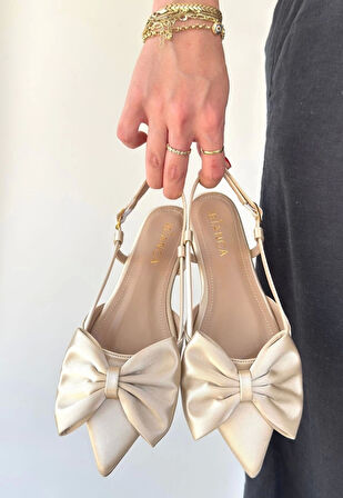 Cenya Bej Saten Babet Ayakkabı