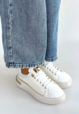 Hley Beyaz Rugan Paraşüt Detaylı Bağcıklı Spor Ayakkabı